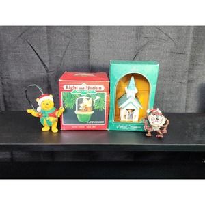 VTG Hallmark Keepsake Light & Motion Christmas Ornaments (Lot of 4) Disney Pooh